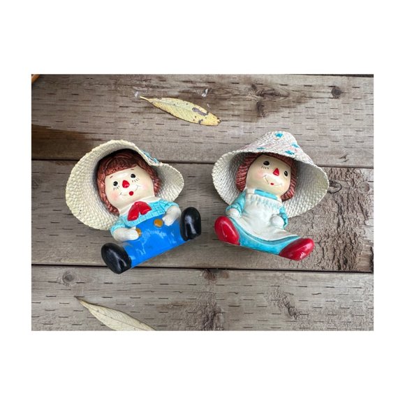 Vintage c. 1950s Raggedy Anne Raggedy Andy Paper Mache Dolls Decor Figurines - Picture 3 of 12